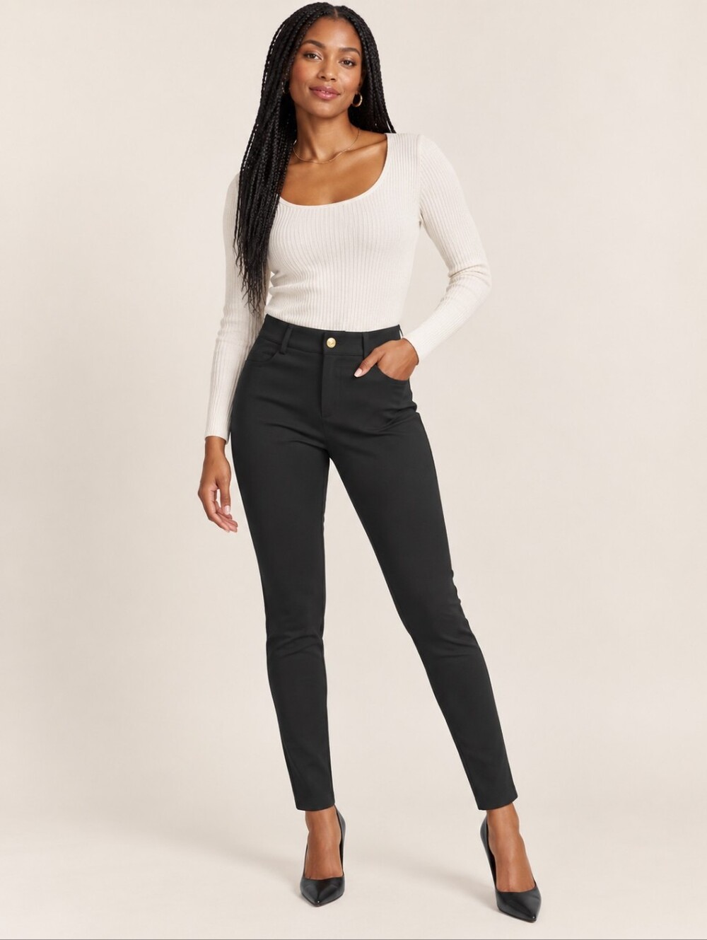 ❤️ MICHAEL MICHAEL KORS HIFH RISE PONTE KNIT SKINNY LEGGING PANTS, BLACK, 8 (29)